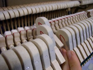 Hammers in an upright piano